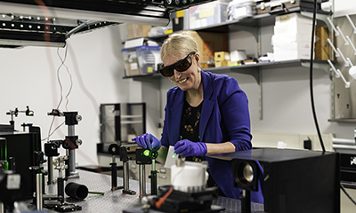 Prof. Astrid Müller in her laser lab.