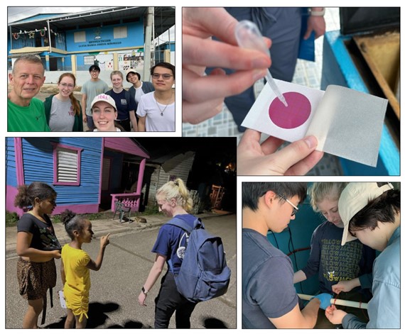 Photos of Hajim School students in the Dominican Republic, making adjustments to a water purification system that fellow members of the Engineers Without Borders student chapter installed on previous visits.