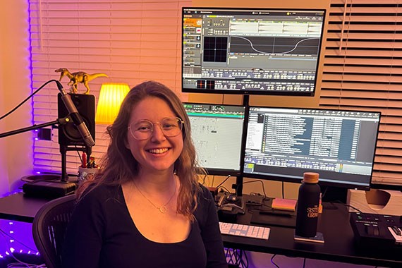 Women sitting in audio recording studio