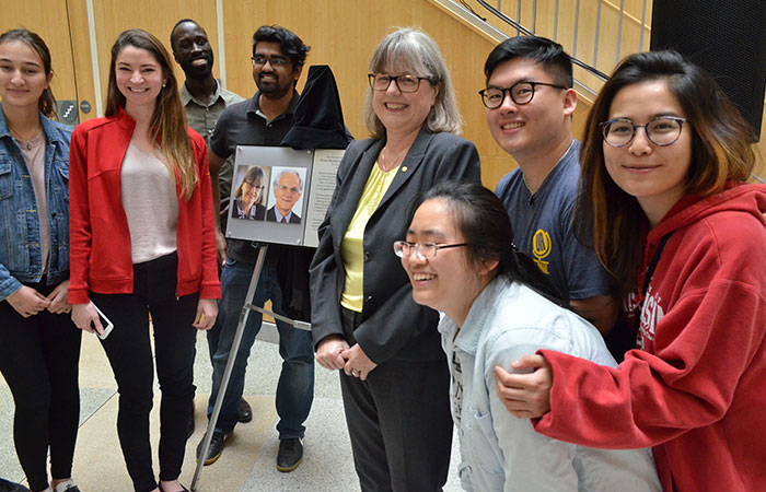 Donna Strickland with students.