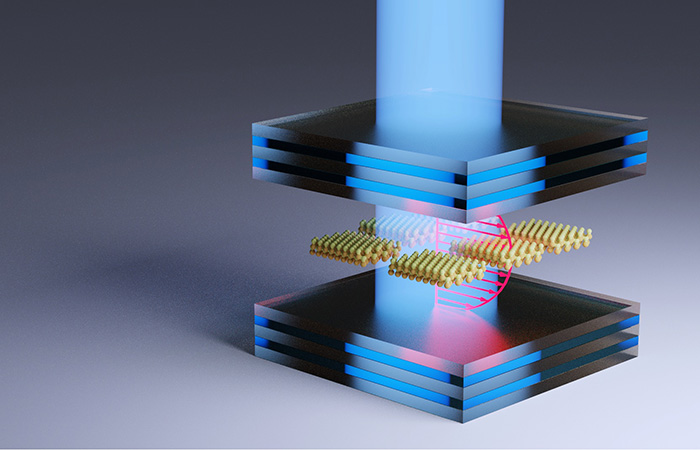 A graphic image depicting light-matter interactions.