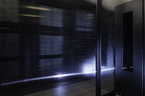 A view of a supercomputer in a data storage center.