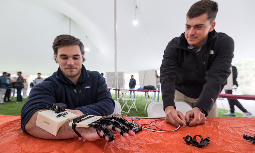 Students using a prototype of a design.