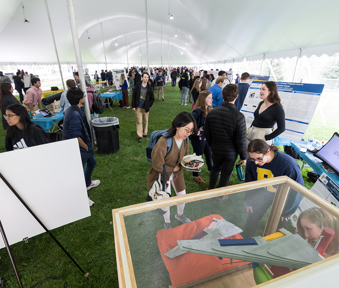 A view of the senior design day presentations.