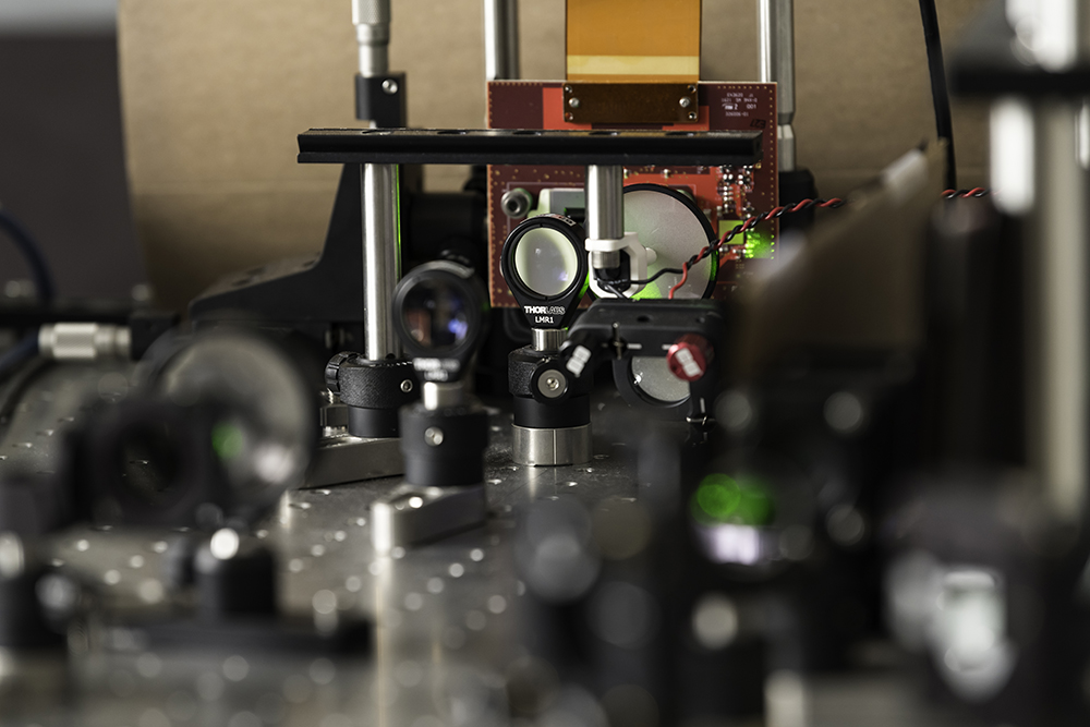 Optical equipment pictured in a lab at the Flaum Eye Institute.