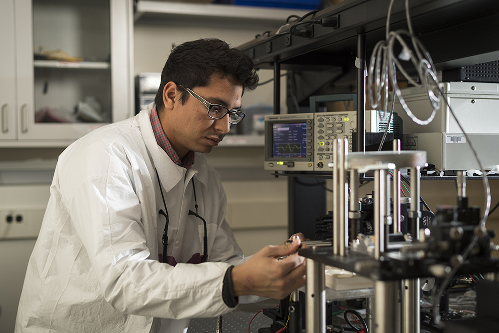 A student working in a lab.