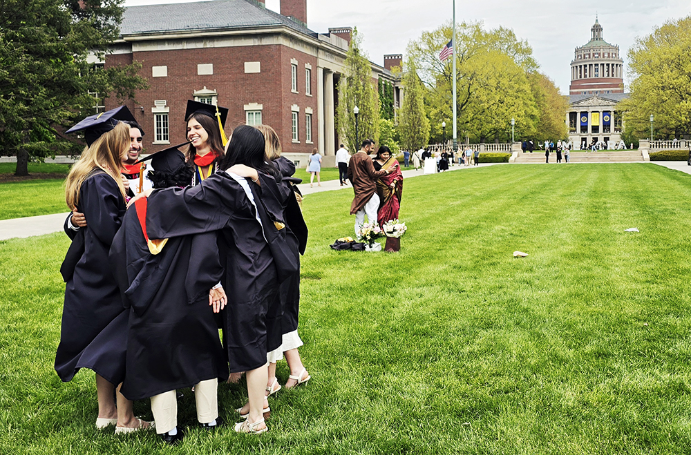 2026 BME Grads celebrating near Rush Rhees