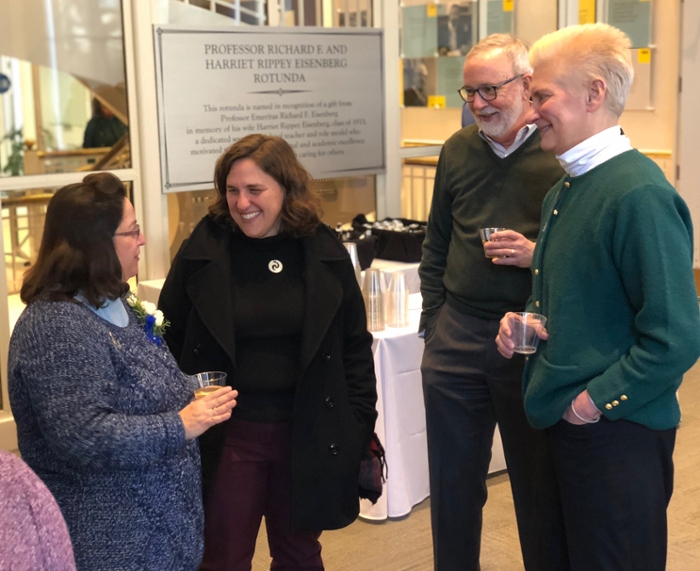 Donna Porcelli pictured with Hajim School of Engineering Dean Wendi Heinzelman, BME Founding Chair Professor Rick Waugh, and BME Chair Diane Dalecki 