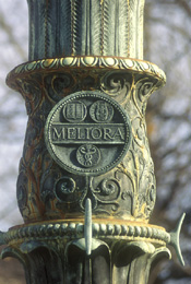 A close up on the Meliora flagpole.