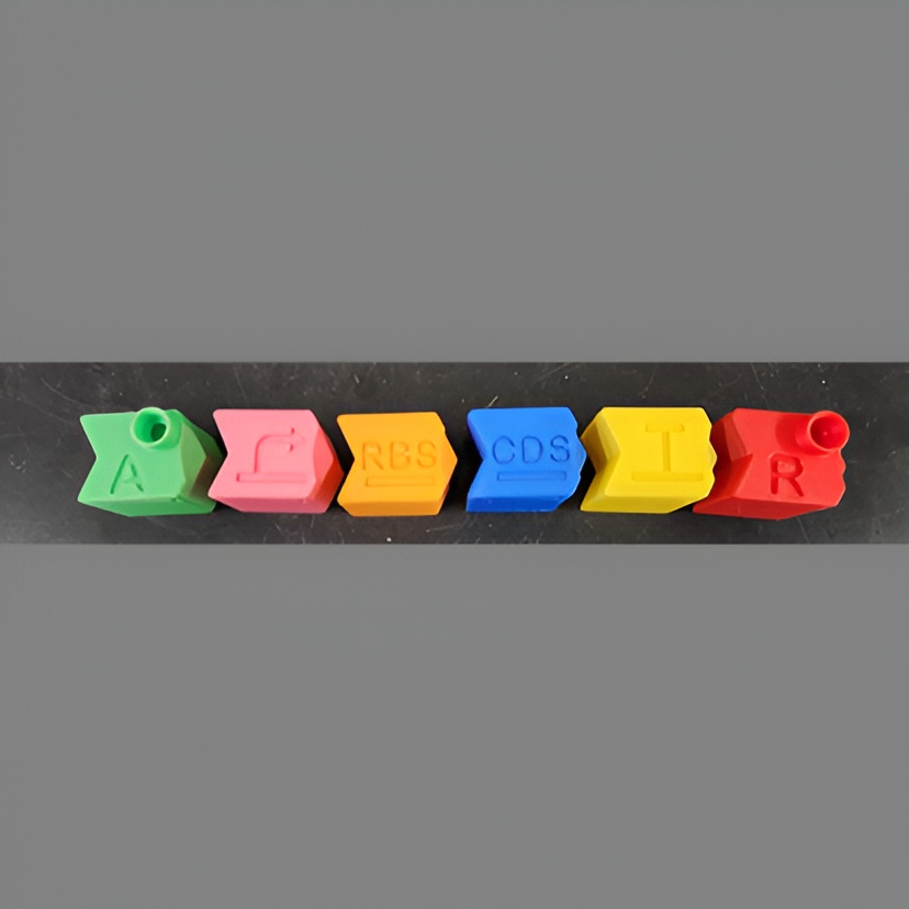 Colored blocks with chemical symbols on them.