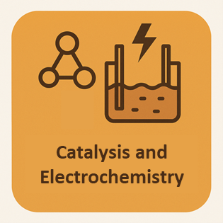 Catalysis and electrochemistry written lightning bolt and molecule.