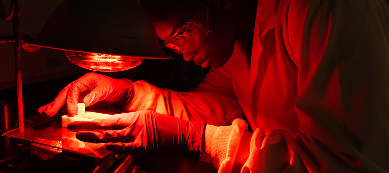 A student working in the lab.