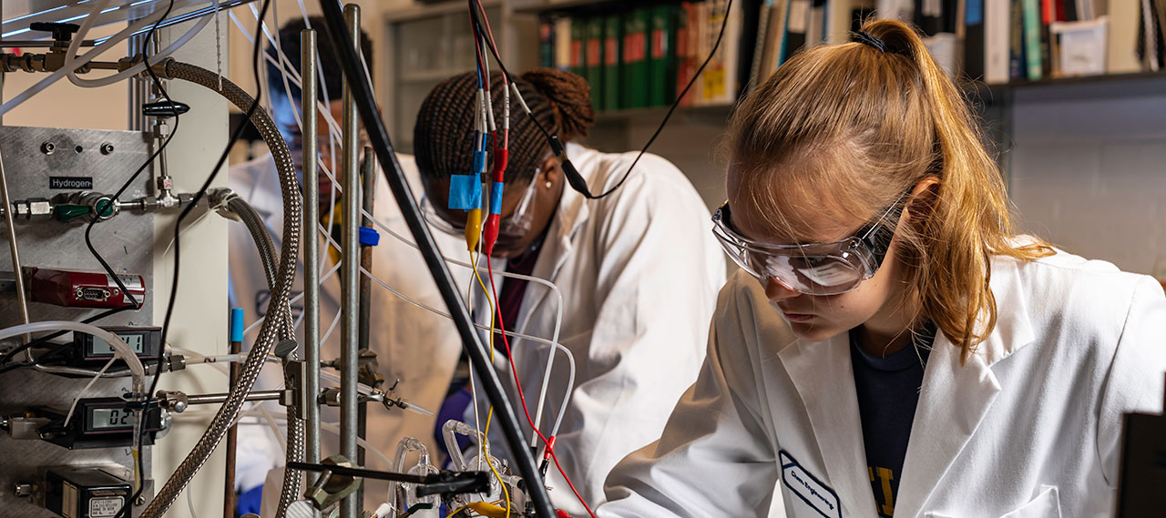 Students working in a lab.