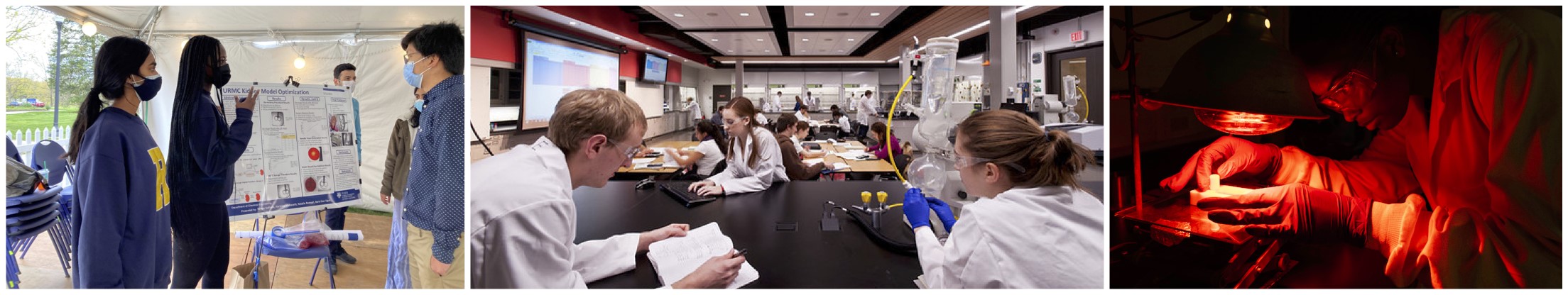 A collage of students working on projects.