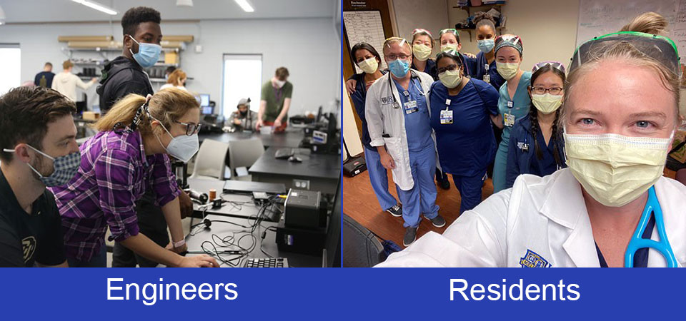 A photo collage of engineering students and residents.