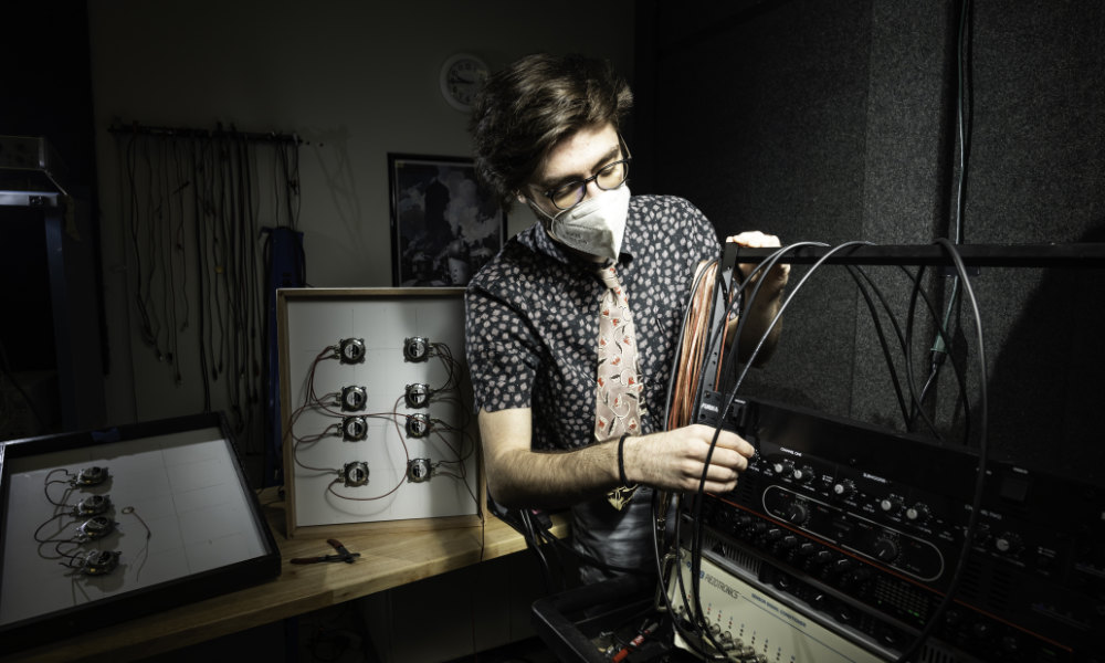 The student working on his project in a lab.