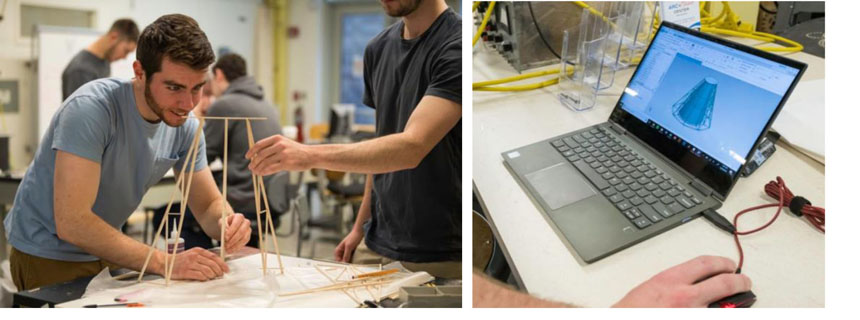 Nick Lawlor and Conor Masterson work on the balsa structure using the design shown at right
