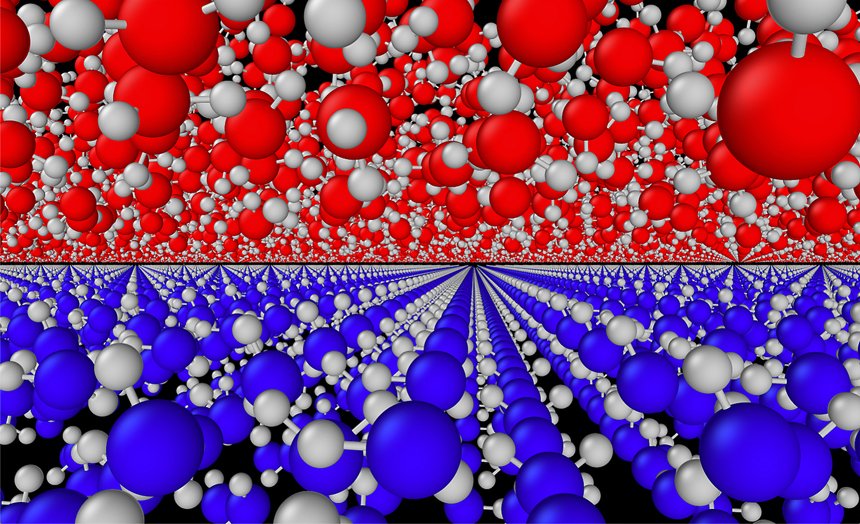 Molecular model of multiphase H2O.