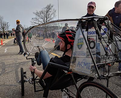 Nicholas Lawlor at start line for men’s drag race.