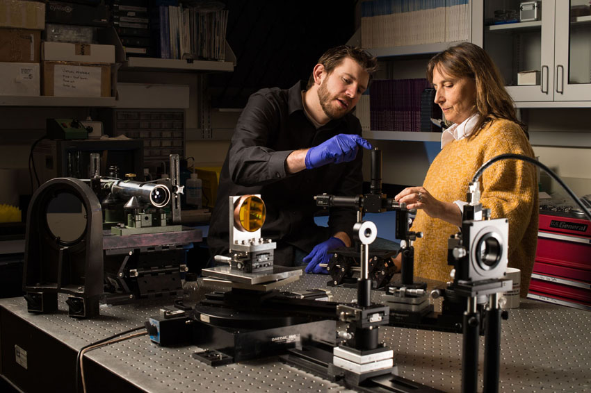 Kyle Fuerschbach, in 2013 photo, shown in lab with Professor Jannick Rolland.