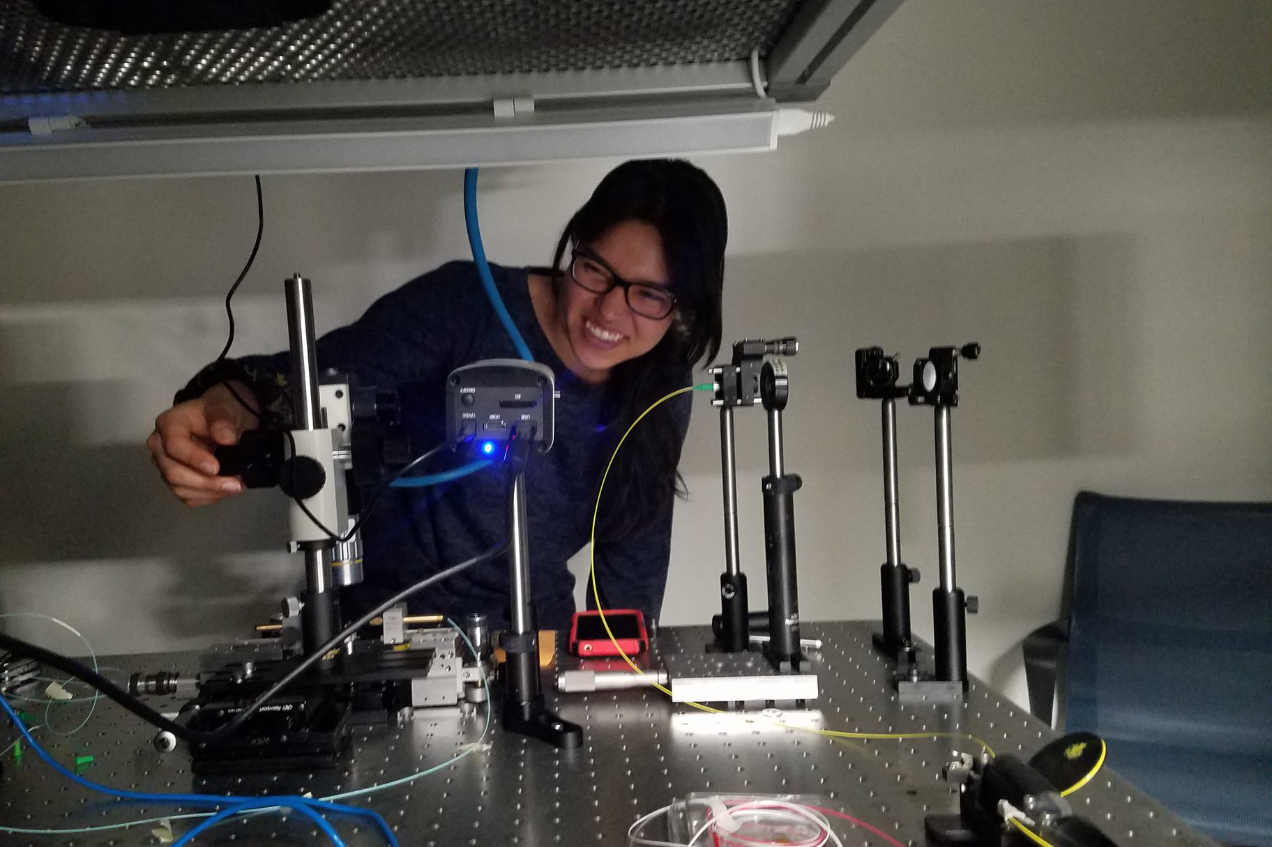 Marissa and her setup in the lab.
