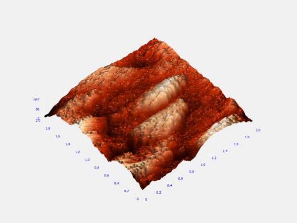 post-etched meteorite, 2um 3D AFM