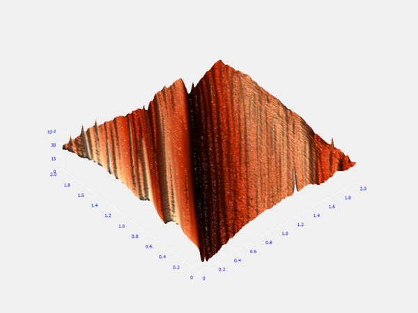 pre-etched meteorite, 2um 3D AFM