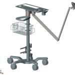 CAD rendering of Sonavex, Inc. ultrasound cart with ultrasound probe stabilizer.