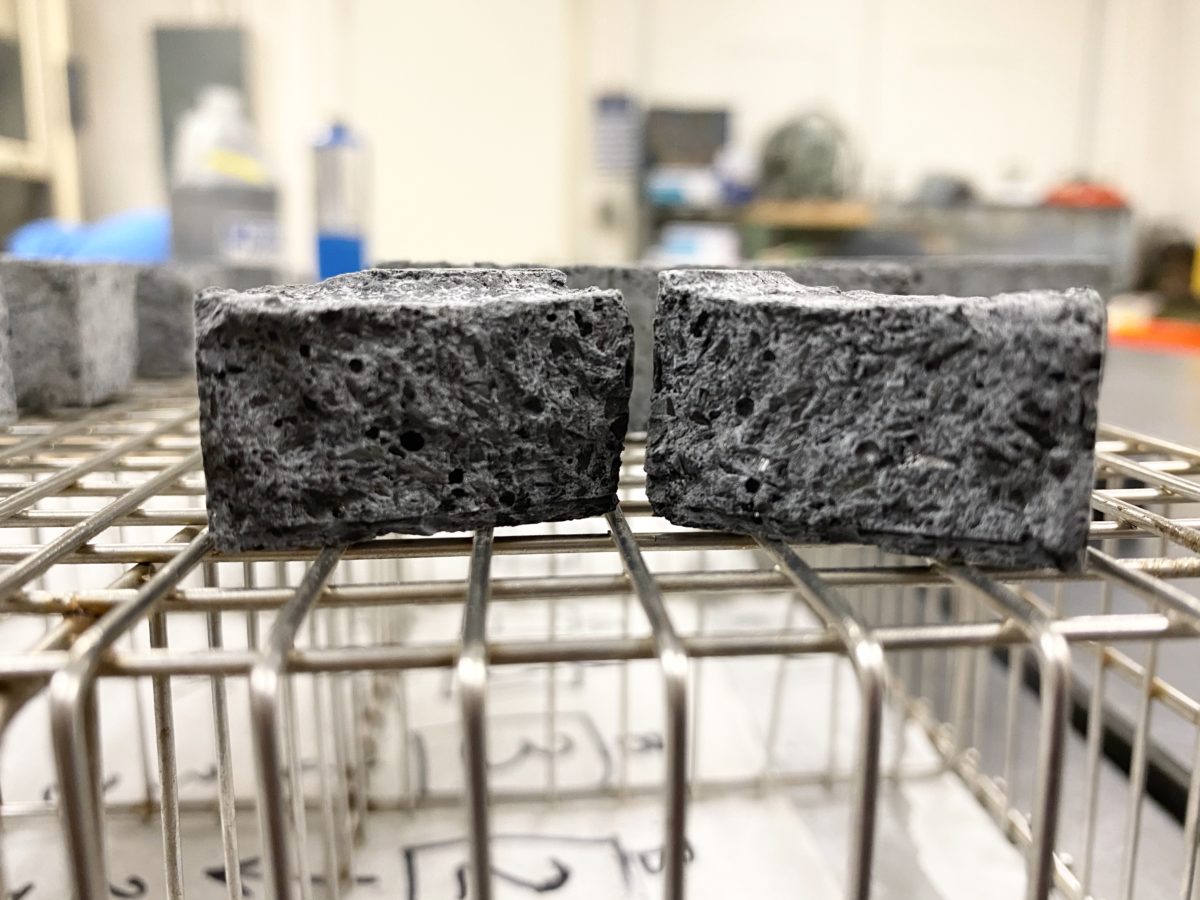 Prototype biochar and cement brick made by Team Jackalope.