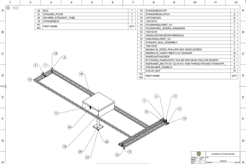 CAD model of cross bar assembly. Cross bar will ride across the top of the frame