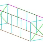 CAD model of tow tank frame, color coded by part.