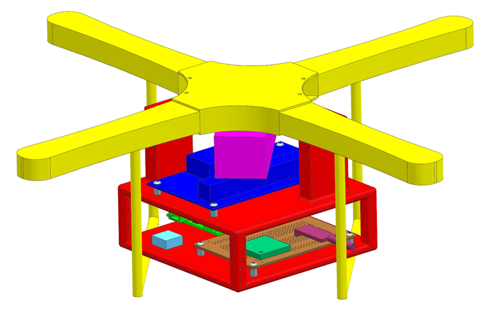 A CAD assembly of the radiation detection drone with the electronics payload.