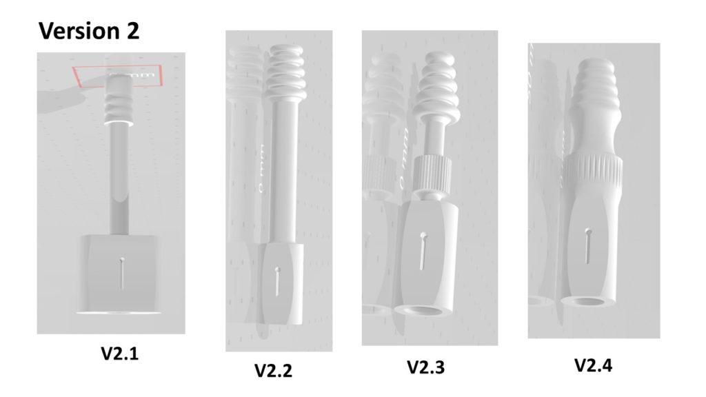 Four computer models of sequential handle design iteration. 