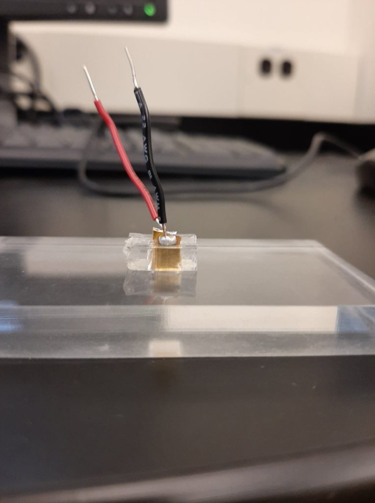 Prototype of blood chamber with attached electrodes