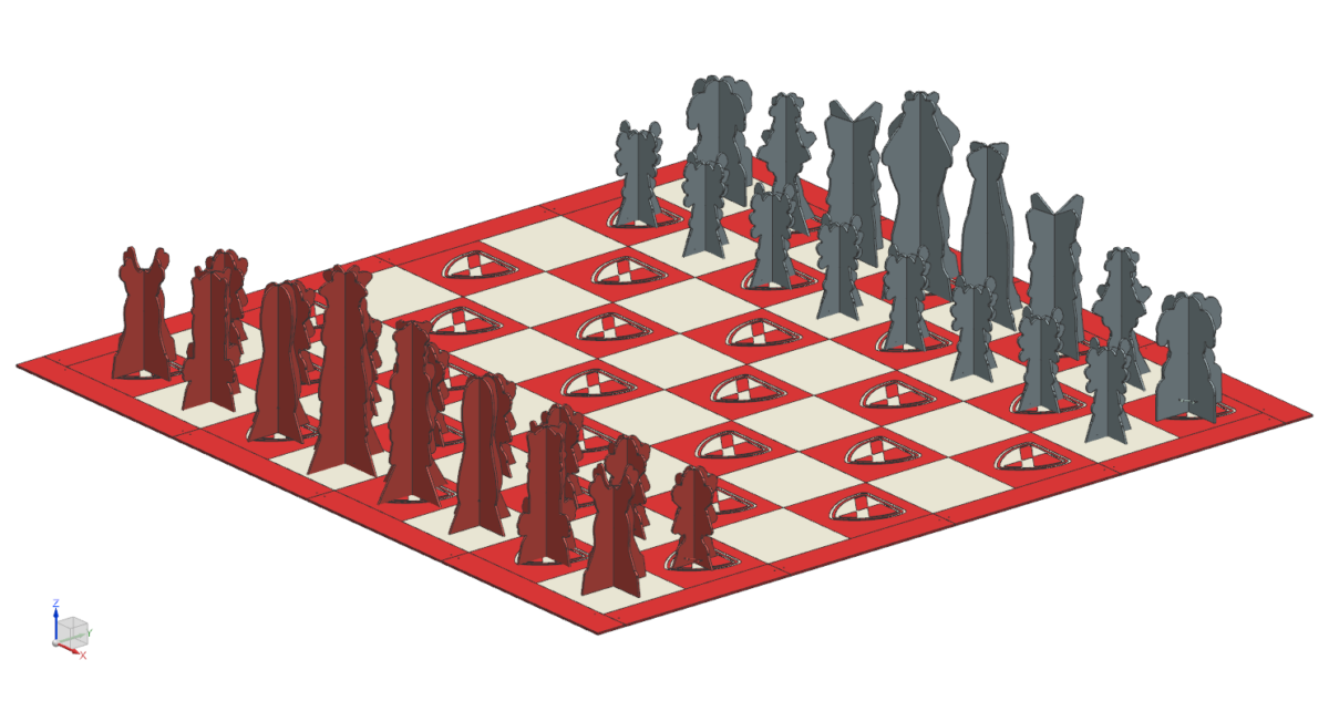 Full assembly of the CAD models of all the chess and board pieces