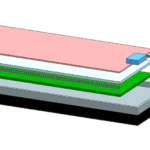 An exploded CAD view of a mat segment displaying interior layers and LED lights
