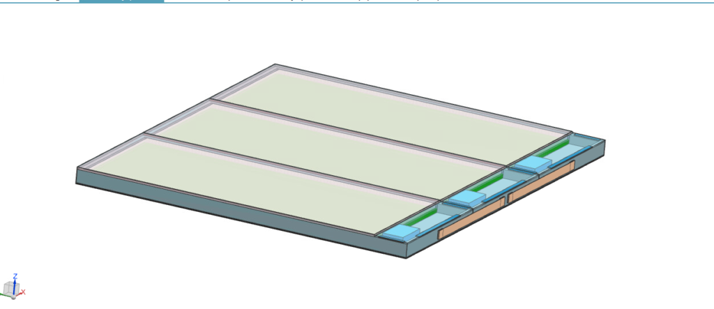 A CAD image of three detachable segments of the mat attached with velcro straps