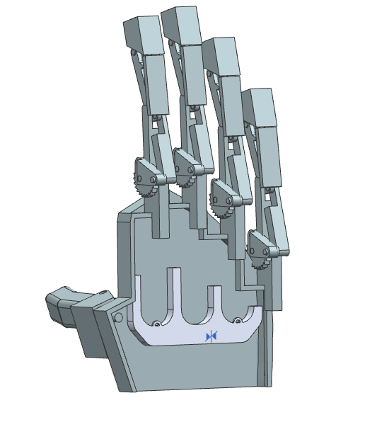 A section view displaying the palm internals that are used for finger actuation.