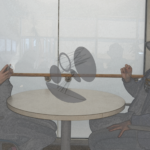 Mock up of two students using augmented reality to collaboratively design